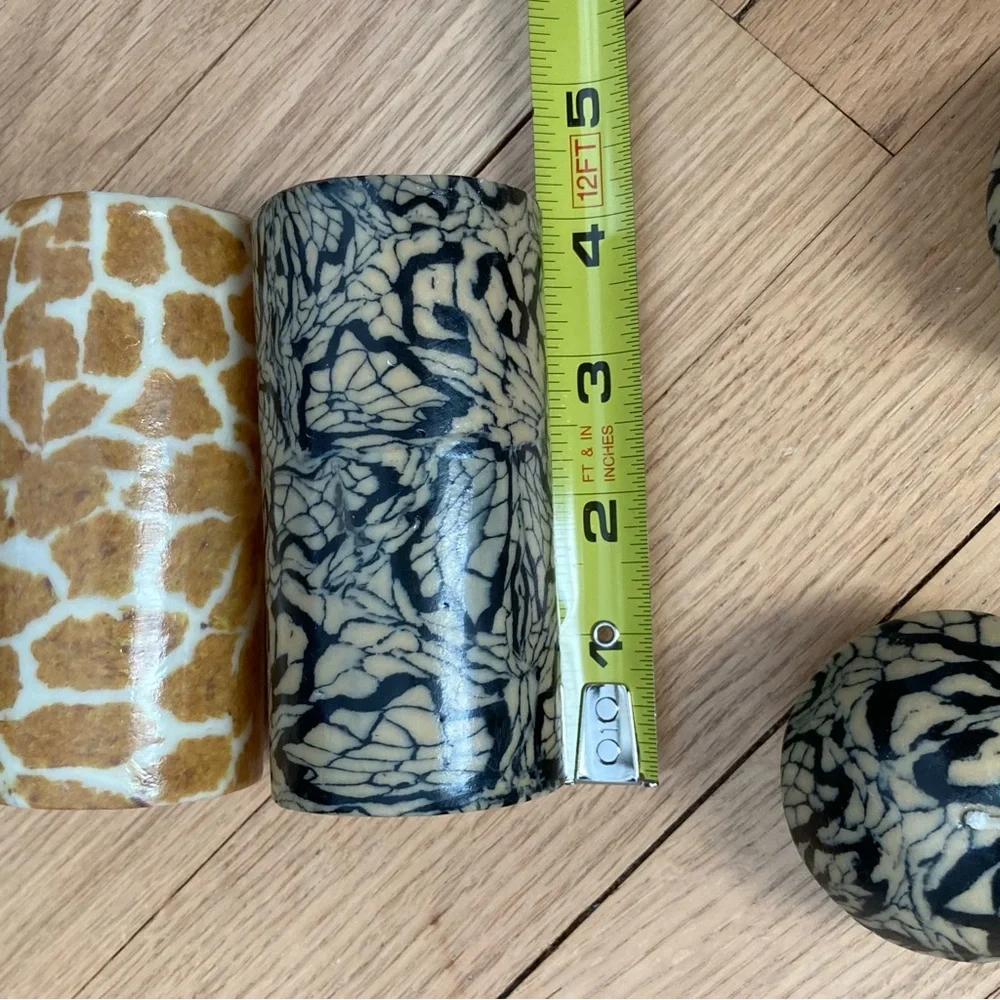 Unscented Animal Print Candles (5) 3 Pillars and 2 mini domes